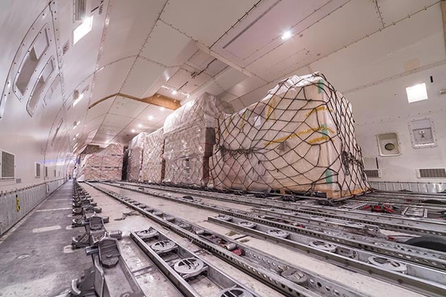 Inside an air cargo plane